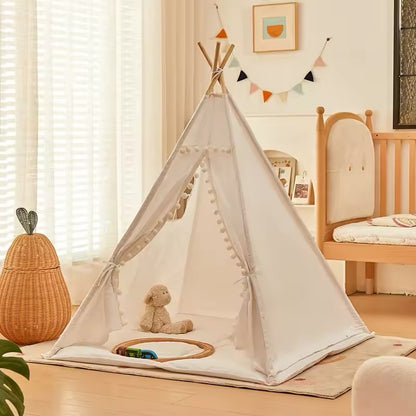 Tipi Tienda de Campaña para Niños 160cm con Alfombra – tipi blanco con alfombra beige
