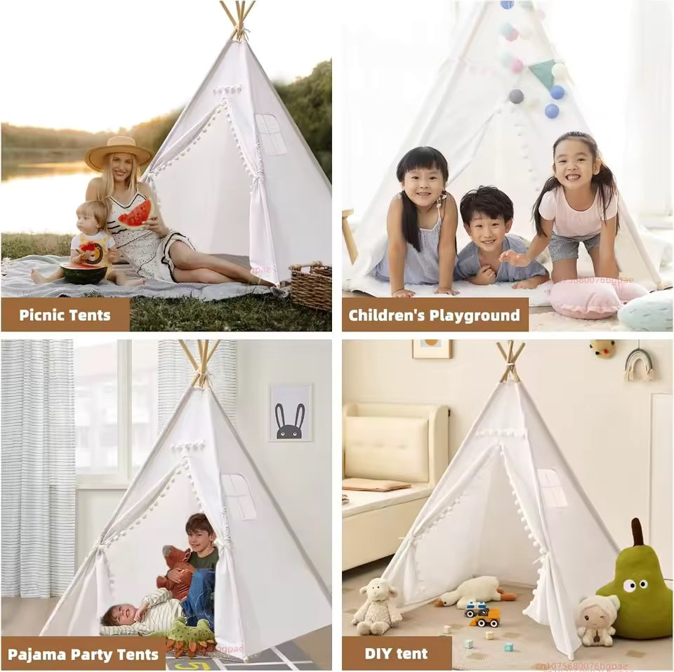 Tipi Tienda de Campaña para Niños 160cm con Alfombra – tipi blanco con alfombra beige