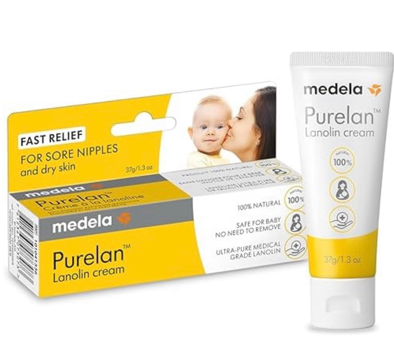 Medela Purelan - Crema para pezones de lanolina, alivio rápido para dolores de pezones