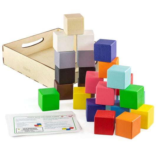 Ulanik Bloques de colores medianos Montessori Juguetes de madera