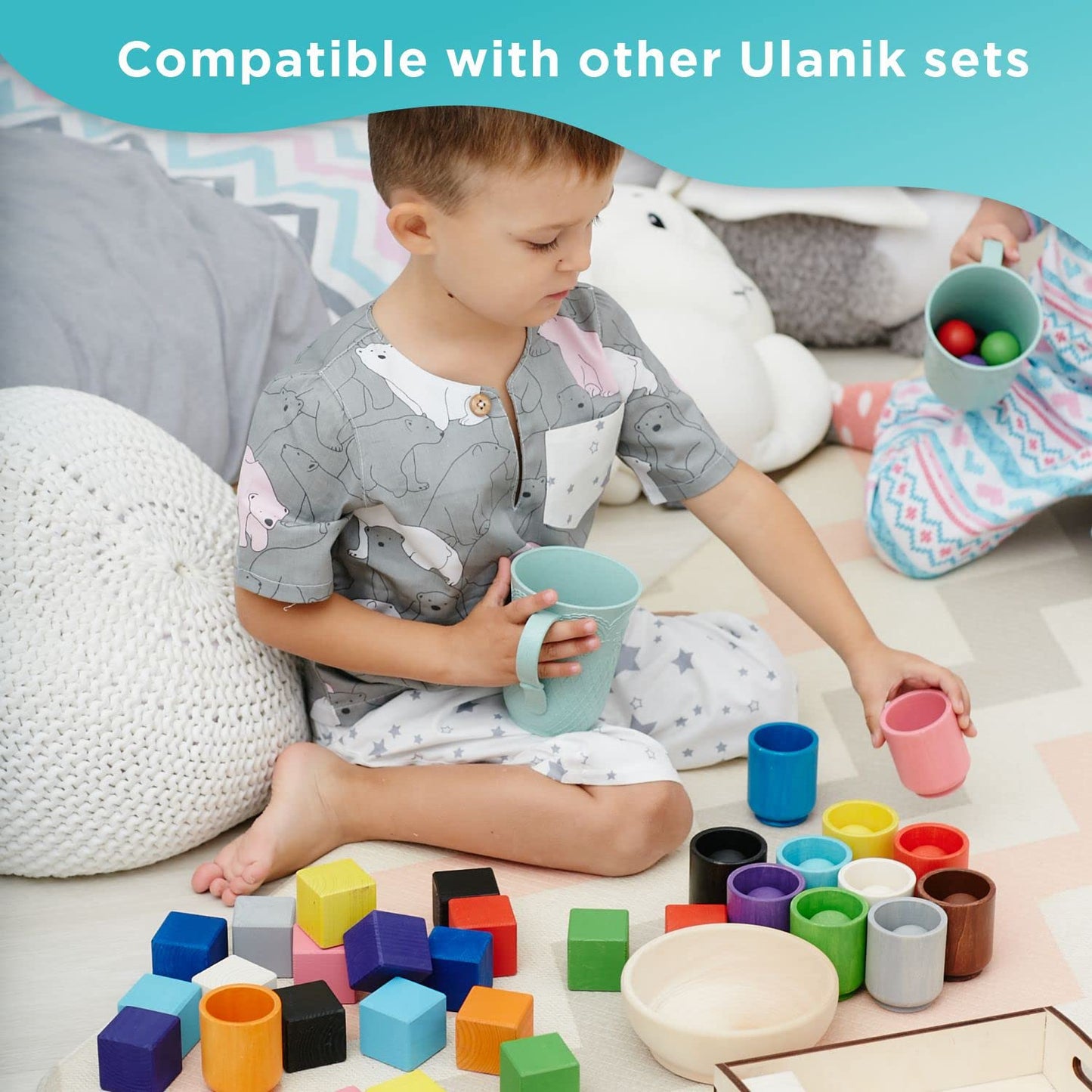 Ulanik Bloques de colores medianos Montessori Juguetes de madera