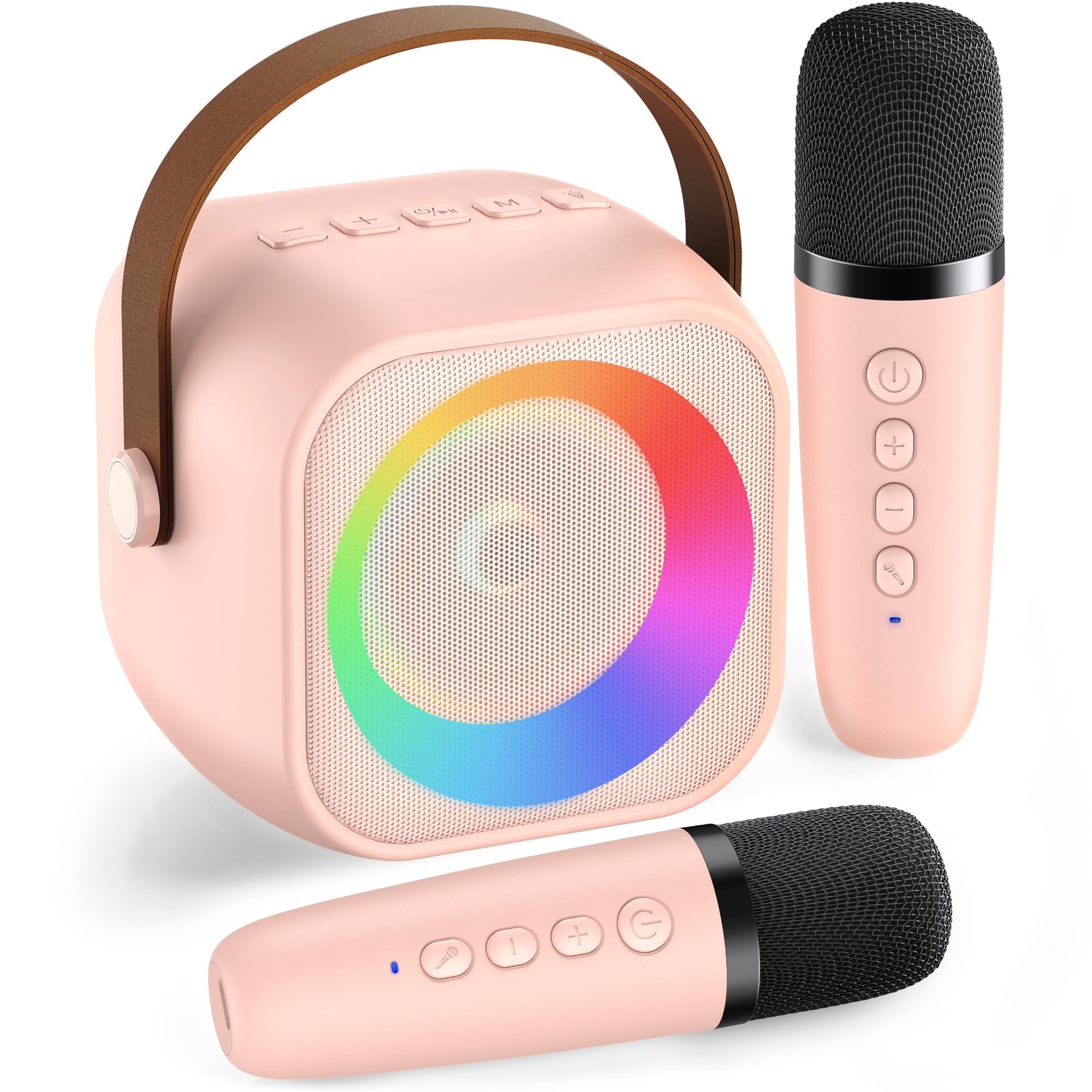 Máquina de karaoke para niños y adultos, mini altavoz portátil de karaoke Bluetooth con 2 micrófonos inalámbricos