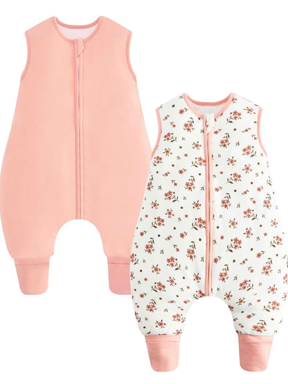 WYTbaby Paquete de 2 sacos de dormir con piernas, puños plegables, manta de algodón 1.5 1.0 TOG 2-3 años