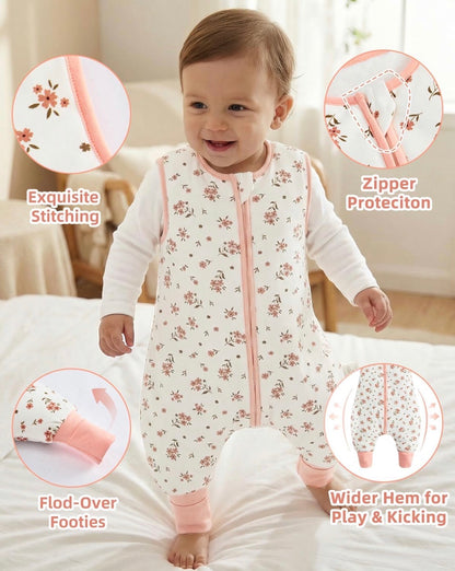 WYTbaby Paquete de 2 sacos de dormir con piernas, puños plegables, manta de algodón 1.5 1.0 TOG 2-3 años