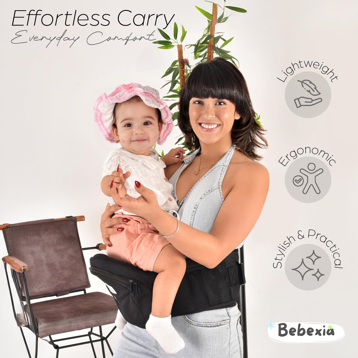 Portabebés con asiento de cadera: con soporte lumbar y para la espalda