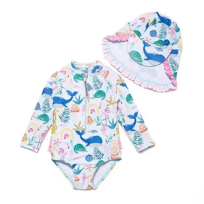 Traje de baño para niña de una pieza UPF 50+ Protección solar Mangas largas, 9-12 meses