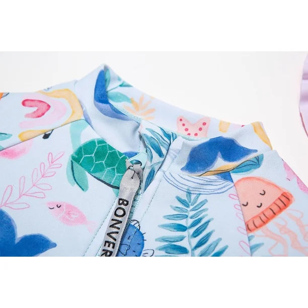 Traje de baño para niña de una pieza UPF 50+ Protección solar Mangas largas, 9-12 meses