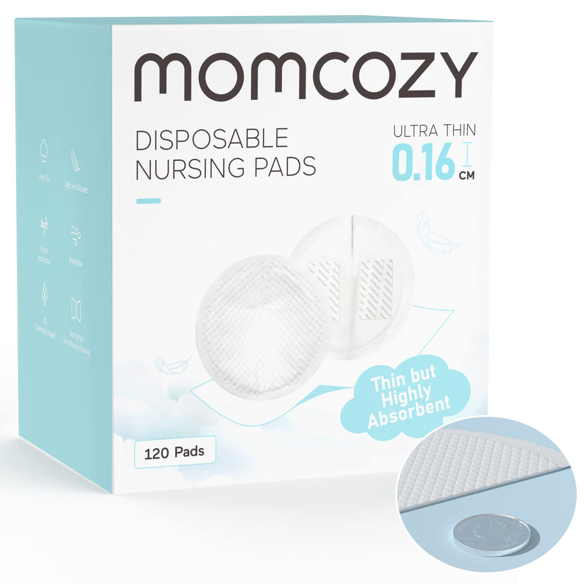 Momcozy Almohadillas de lactancia desechables ultrafinas, ultraabsorbentes