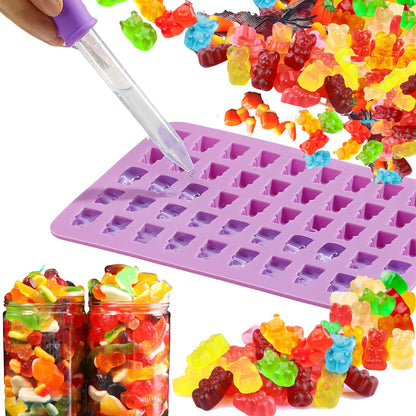 Molde de gomitas para niños, incluye mini dinosaurio, oso, corazones y mini dona. 201 cavidades, 3 goteros. 4 unidades