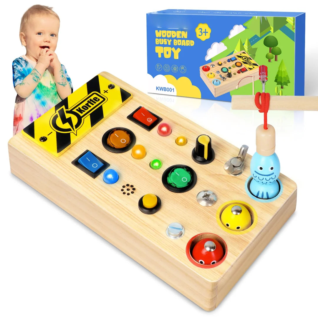Tablero de actividades sensorial de madera 3 en 1