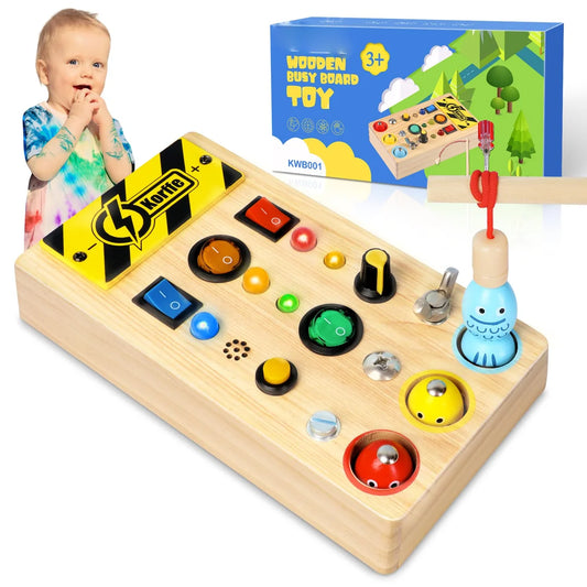 Tablero de actividades sensorial de madera 3 en 1