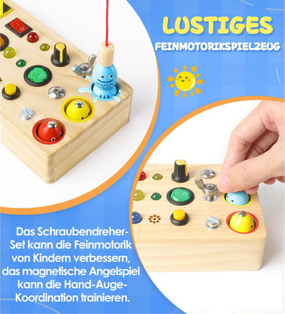 Tablero de actividades sensorial de madera 3 en 1