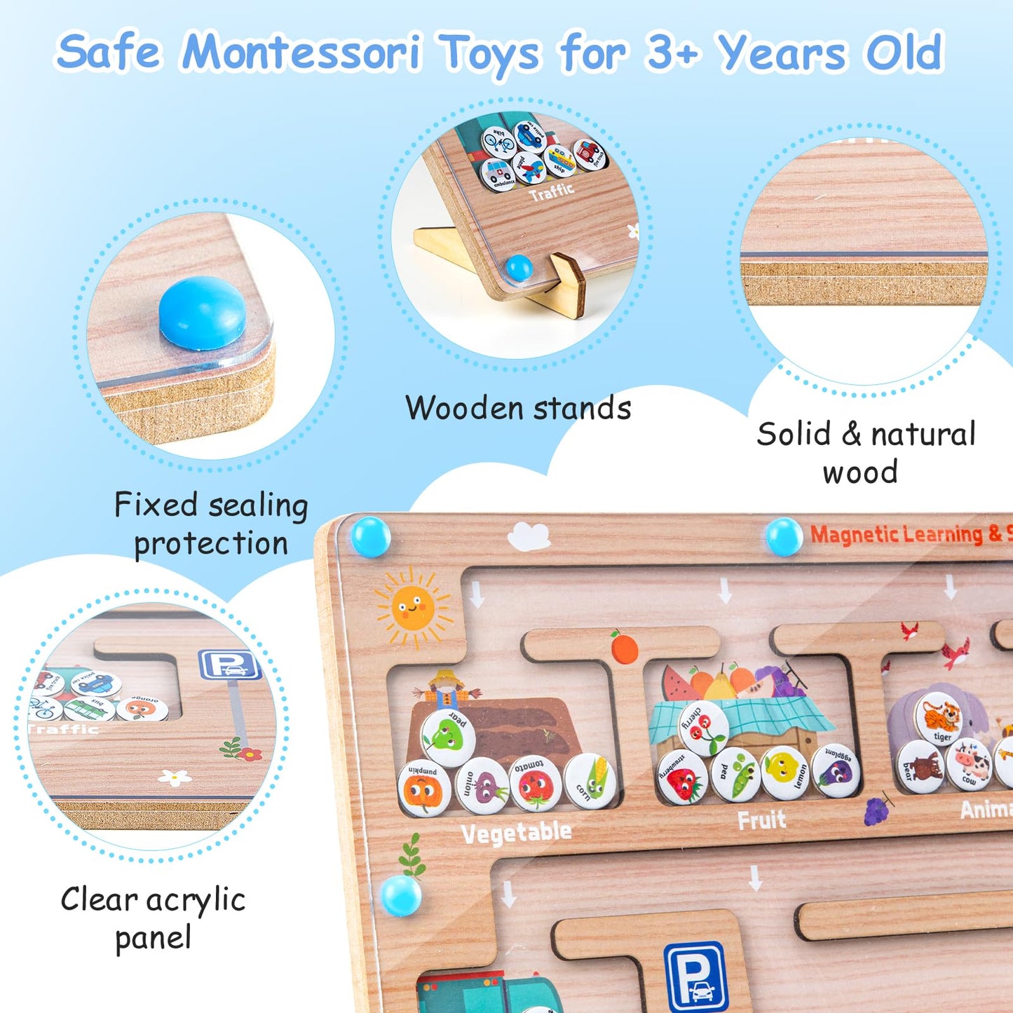 Funsland tablero magnético de laberinto de color y números