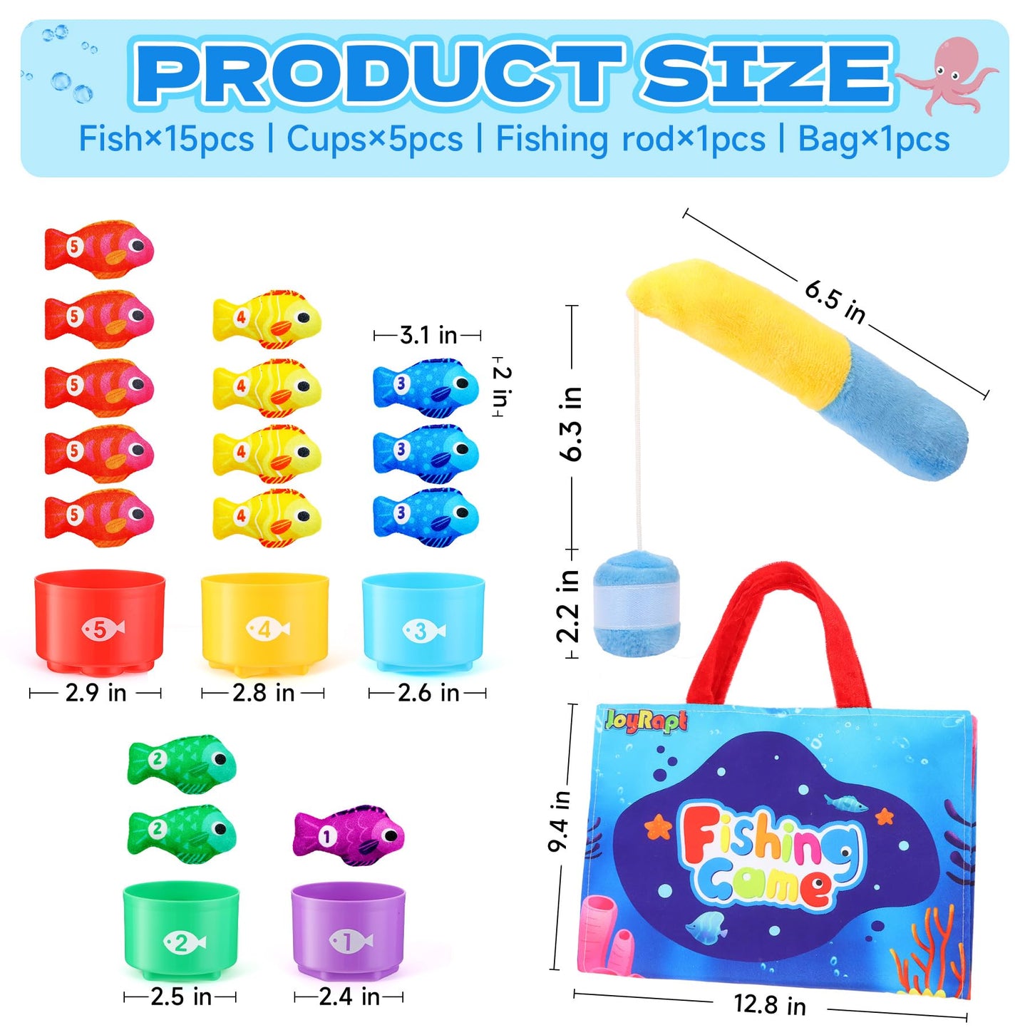Juguetes Montessori Juego Pesca de Tela - 20 Piezas con 15 Peces