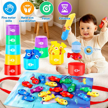 Juguetes Montessori Juego Pesca de Tela - 20 Piezas con 15 Peces