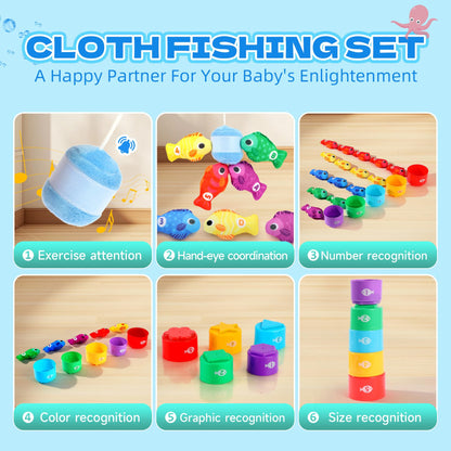 Juguetes Montessori Juego Pesca de Tela - 20 Piezas con 15 Peces