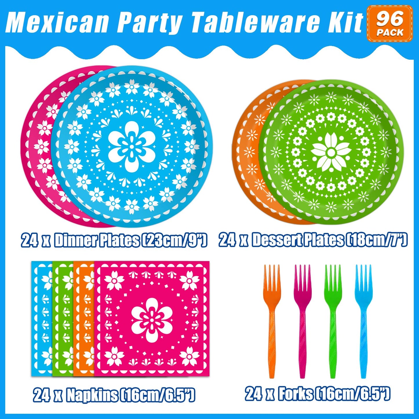 Suministros de decoración de fiesta mexicana, 24 personas