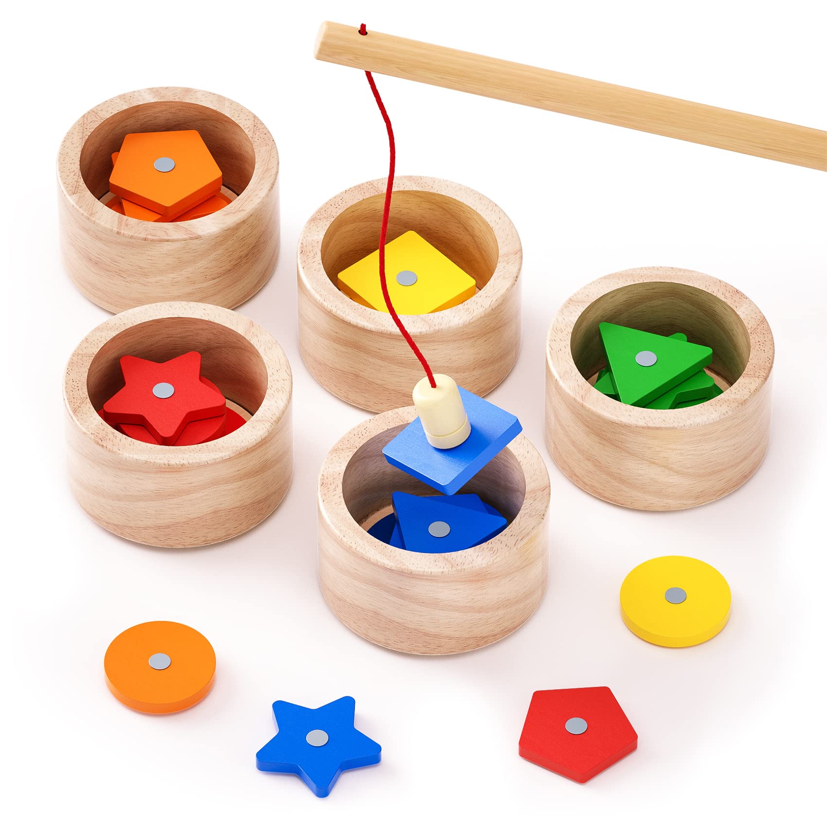 Boby Montessori Toys - Taza de clasificación de formas y juego de pesca 2 en 1