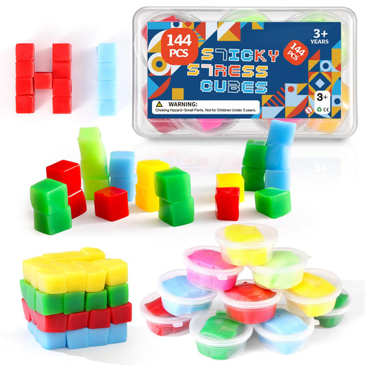 144 cubos apilables adhesivos para niños, mini cubos esponjosos, juguetes sensoriales