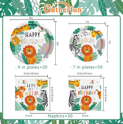 Suministros de fiesta de cumpleaños de safari, 50 personas