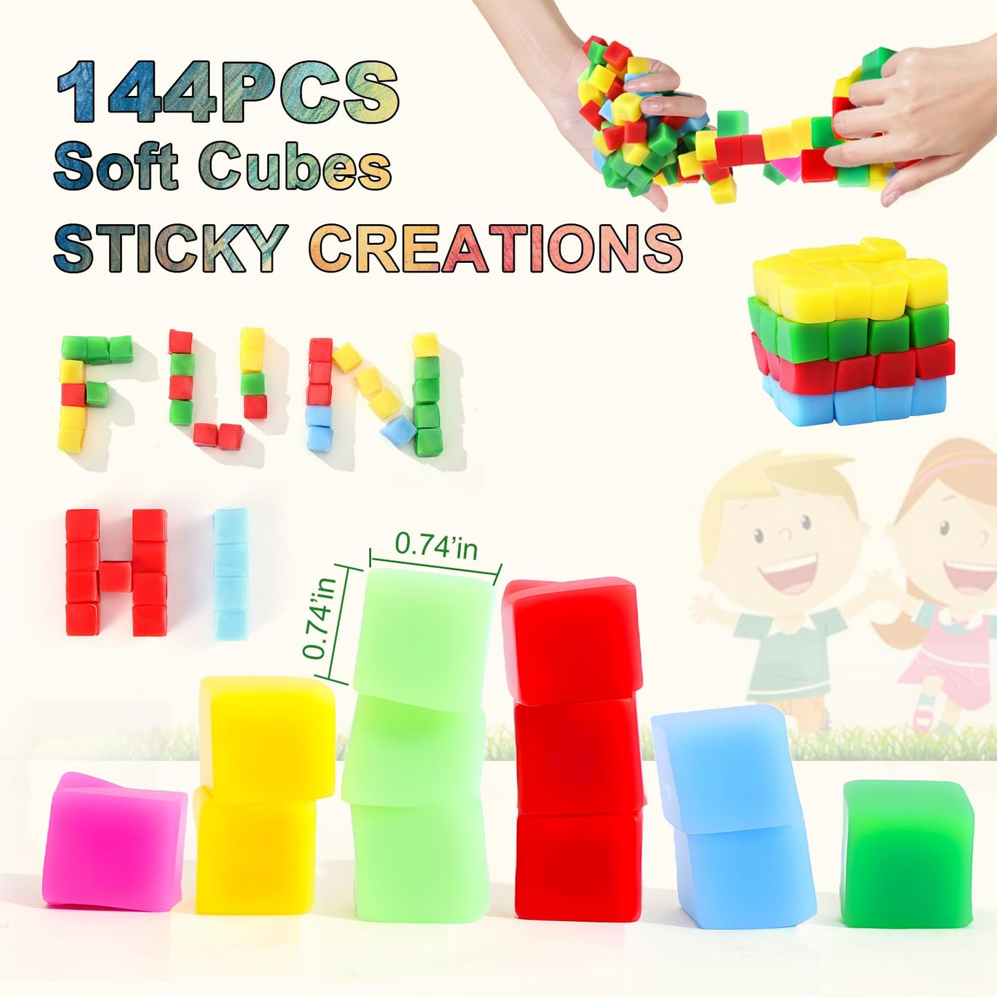 144 cubos apilables adhesivos para niños, mini cubos esponjosos, juguetes sensoriales