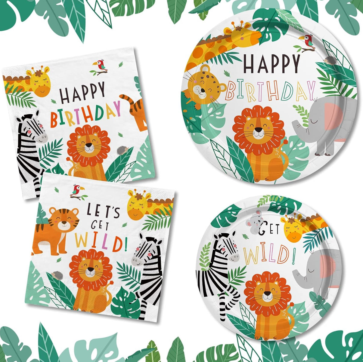 Suministros de fiesta de cumpleaños de safari, 50 personas