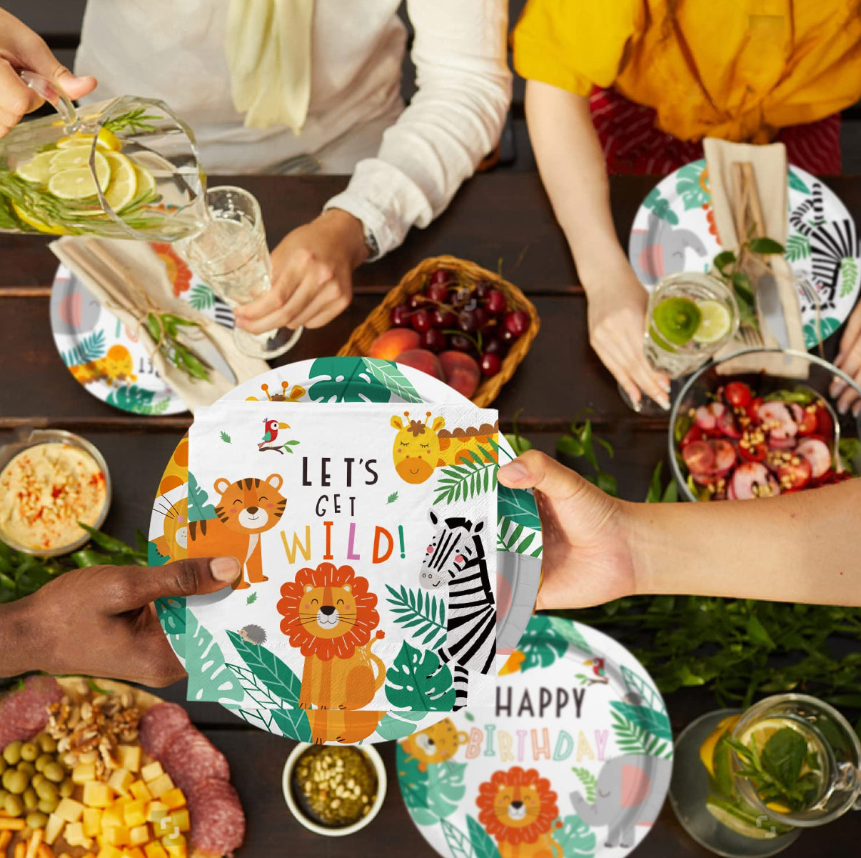 Suministros de fiesta de cumpleaños de safari, 50 personas