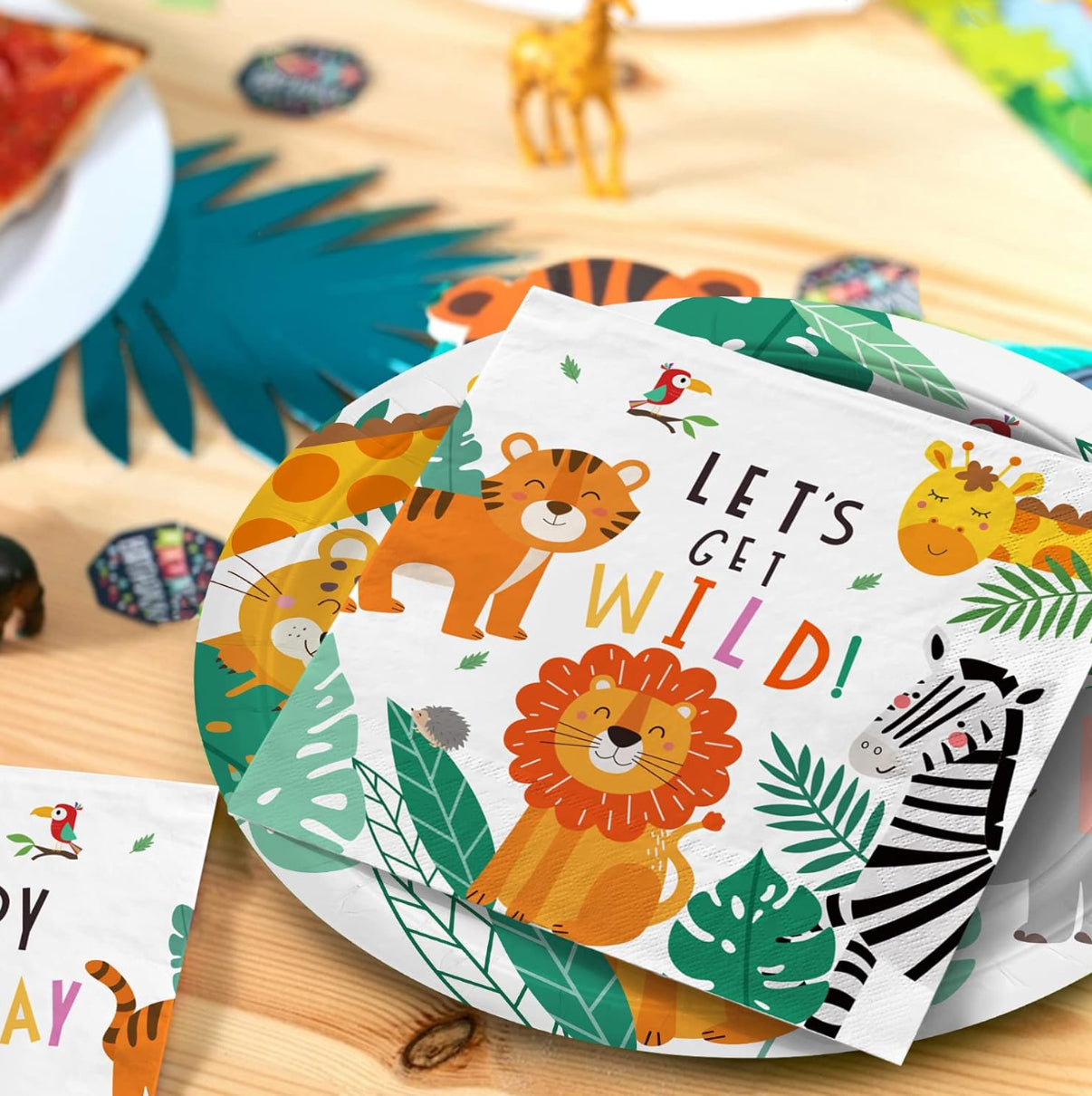 Suministros de fiesta de cumpleaños de safari, 50 personas