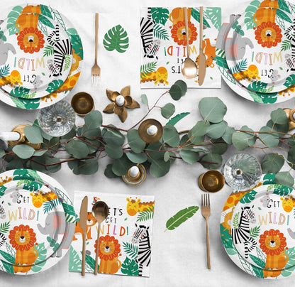 Suministros de fiesta de cumpleaños de safari, 50 personas