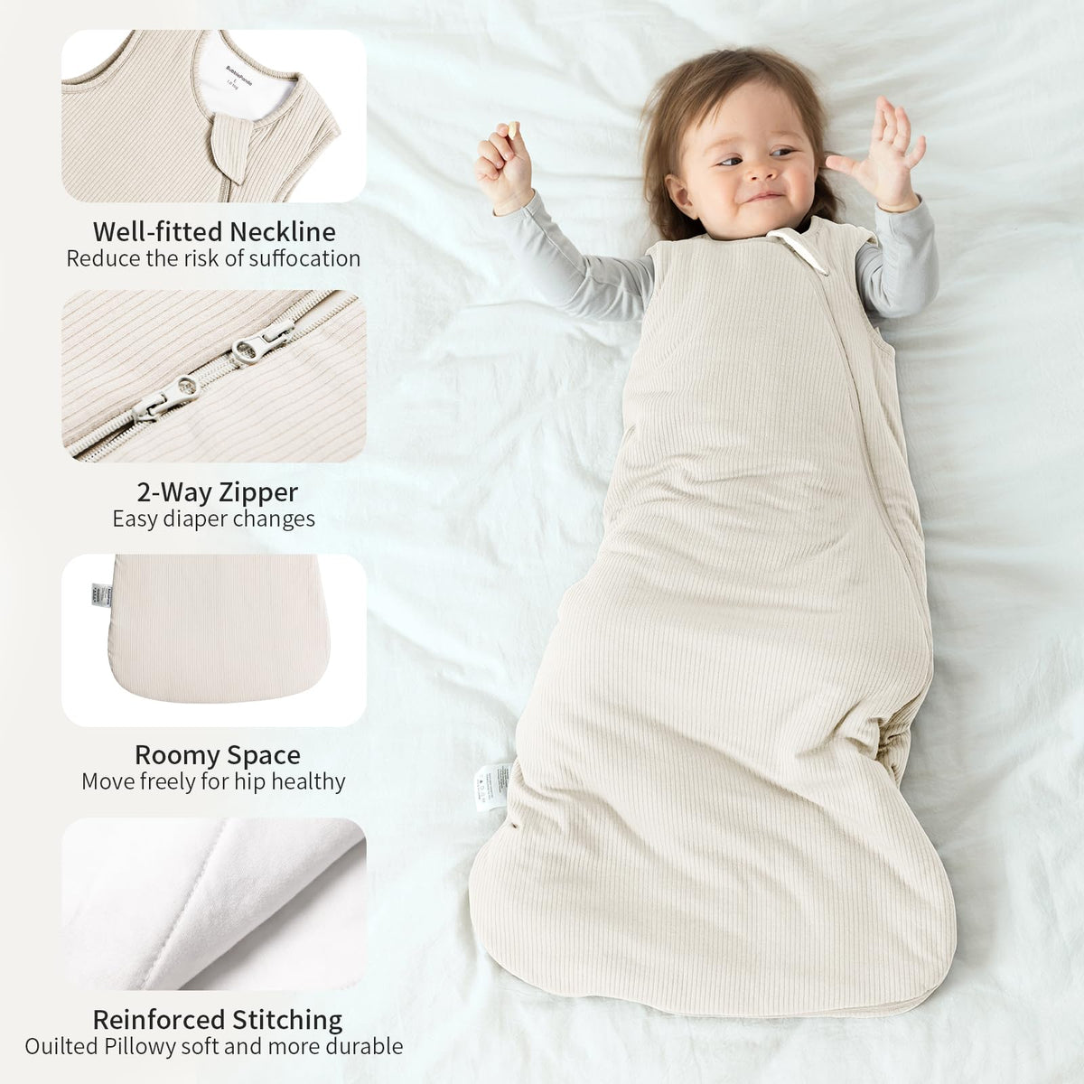 BubblePanda - Saco de Dormir de Rayón Hecho de Bambú para Bebés de 6-12 Meses, 1.0 TOG