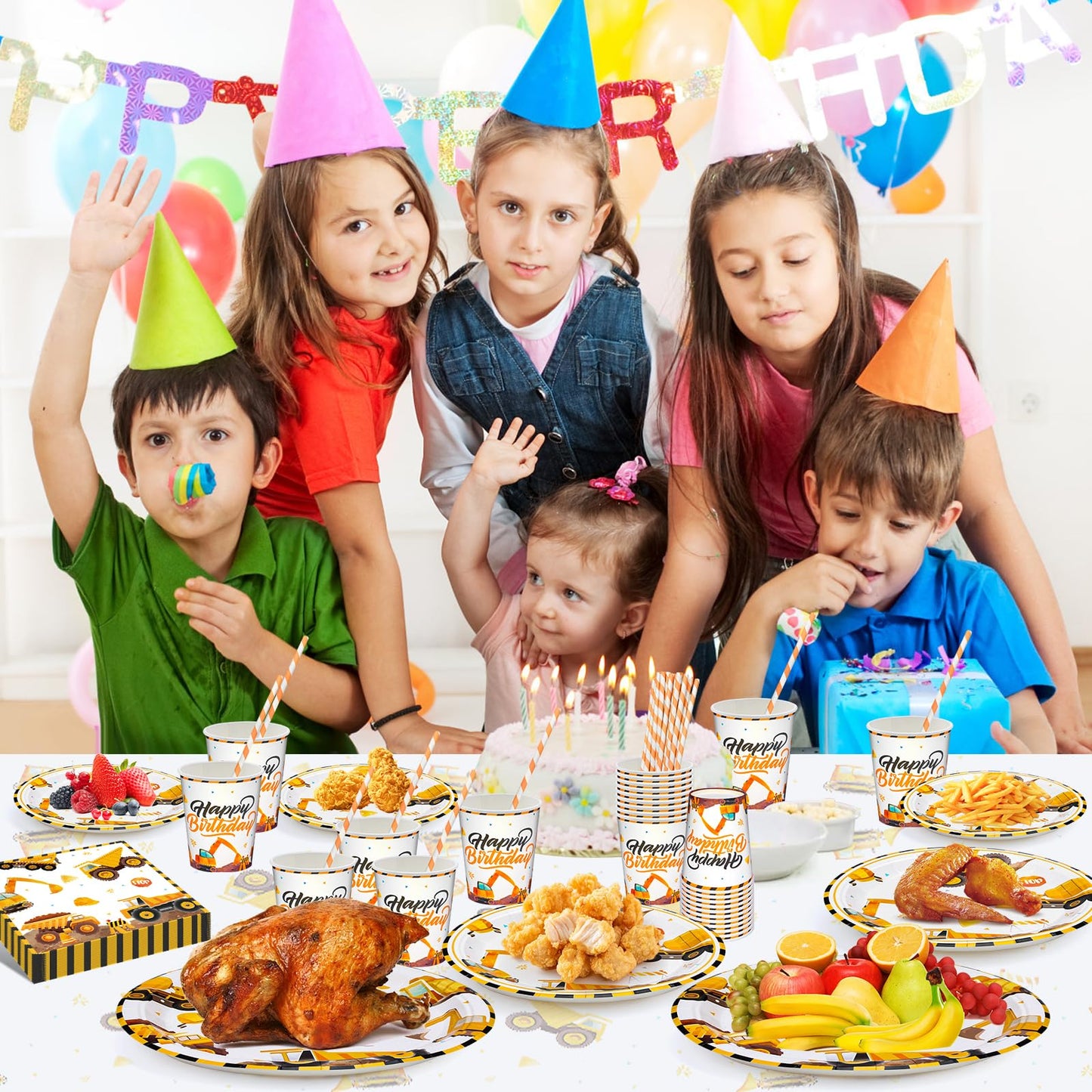 Suministros de fiesta de cumpleaños de construcción, 24 personas
