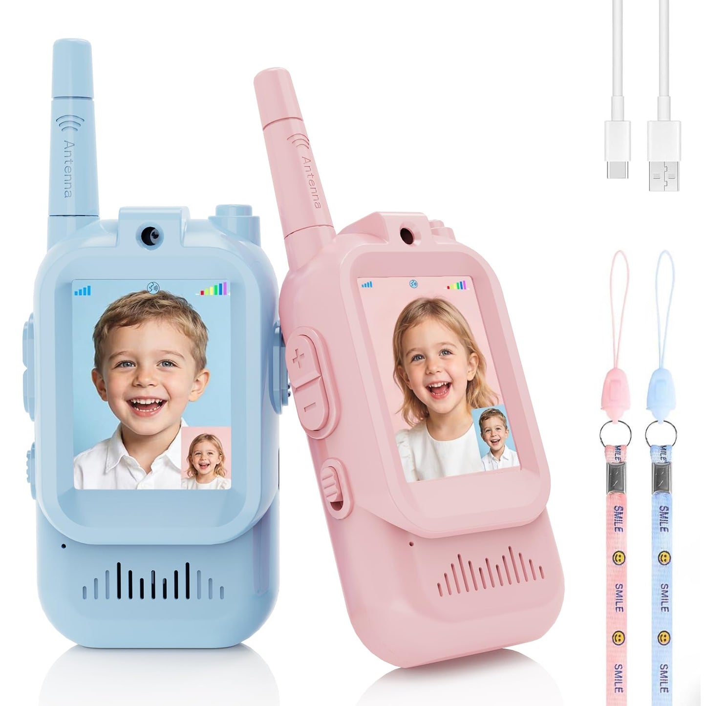 Walkie Talkies de video para niños, paquete de 2 juguetes recargables para niños pequeños con cámara HD