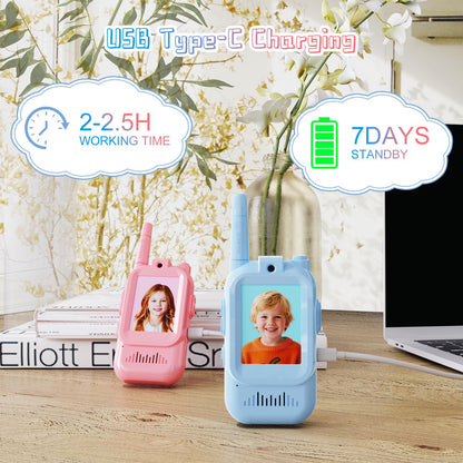 Walkie Talkies de video para niños, paquete de 2 juguetes recargables para niños pequeños con cámara HD