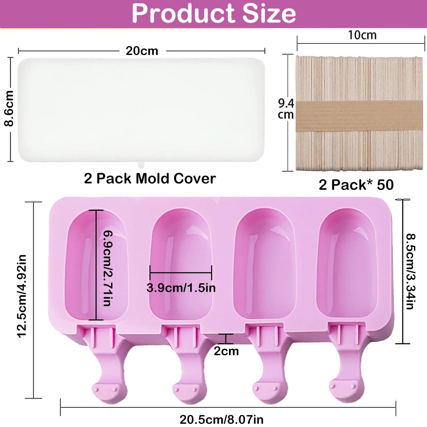 Moldes para Paletas de Silicona 2 Piezas Moldes para Helado Popsicle