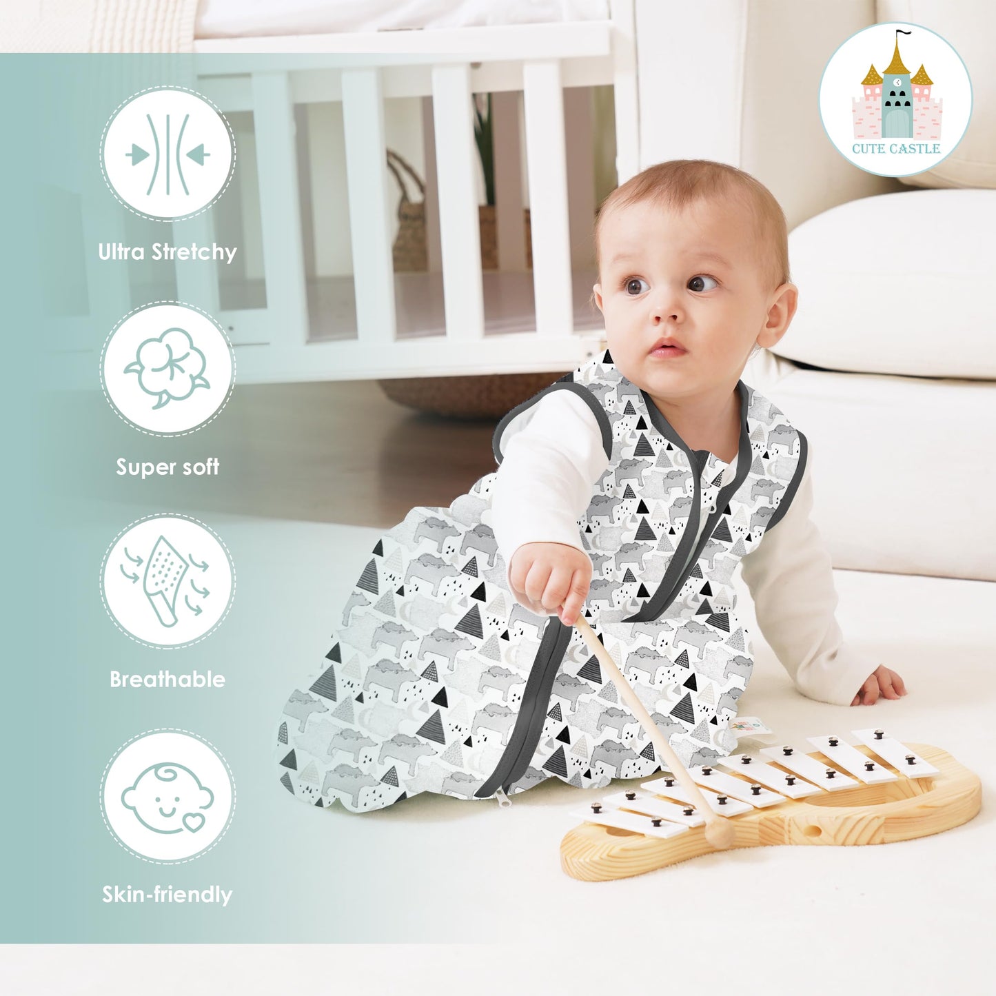 Cute Castle Saco de Dormir para Bebé de 0-6 Meses - Ligero 100% Algodón Cremallera de 2 Vías TOG 0.5