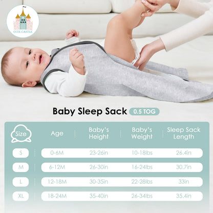 Cute Castle Saco de Dormir para Bebé de 0-6 Meses - Ligero 100% Algodón Cremallera de 2 Vías TOG 0.5