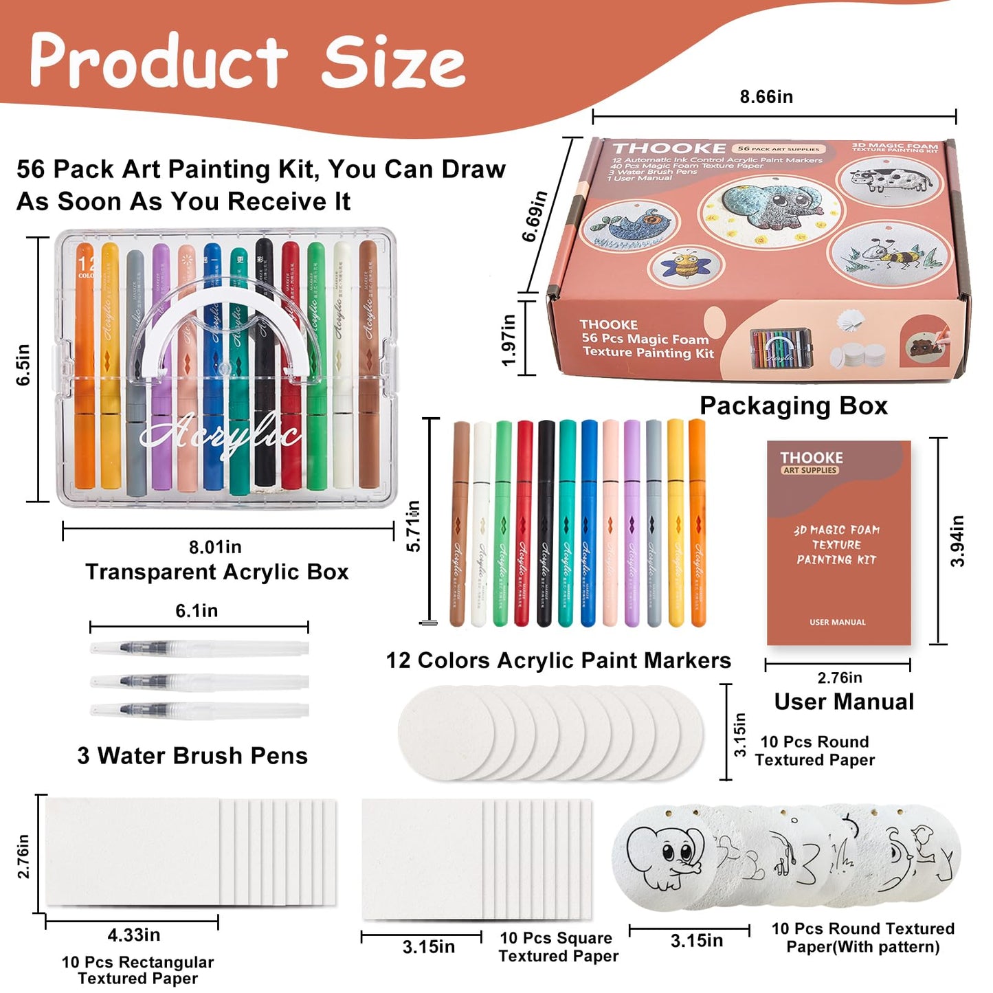 Kit de pintura de textura de espuma mágica, kit de pintura hinchada 3D que incluye 40 piezas de papel de espuma mágica, 12 marcadores