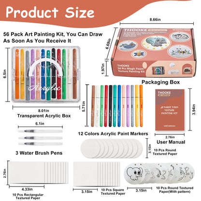 Kit de pintura de textura de espuma mágica, kit de pintura hinchada 3D que incluye 40 piezas de papel de espuma mágica, 12 marcadores