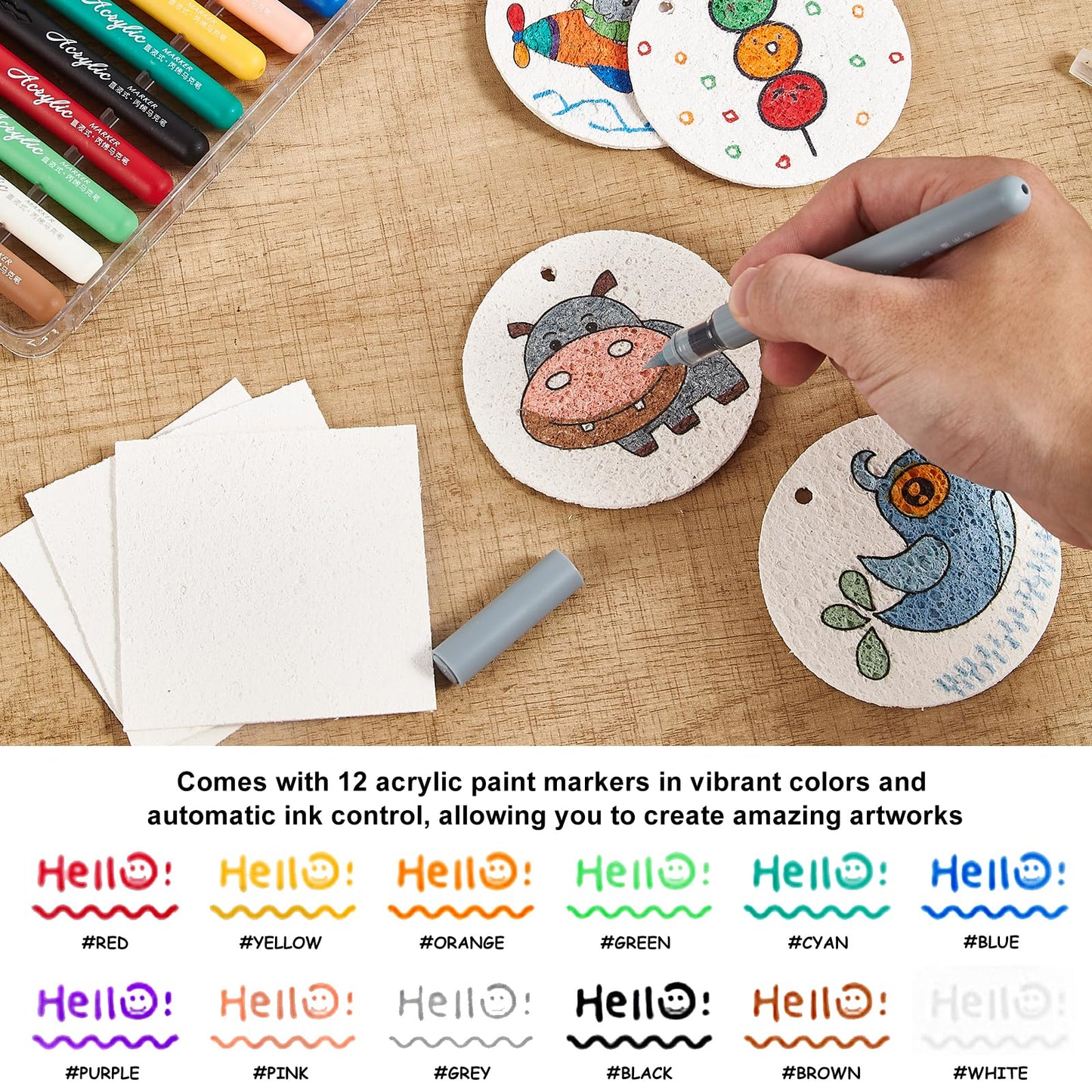 Kit de pintura de textura de espuma mágica, kit de pintura hinchada 3D que incluye 40 piezas de papel de espuma mágica, 12 marcadores