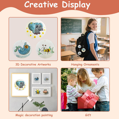 Kit de pintura de textura de espuma mágica, kit de pintura hinchada 3D que incluye 40 piezas de papel de espuma mágica, 12 marcadores