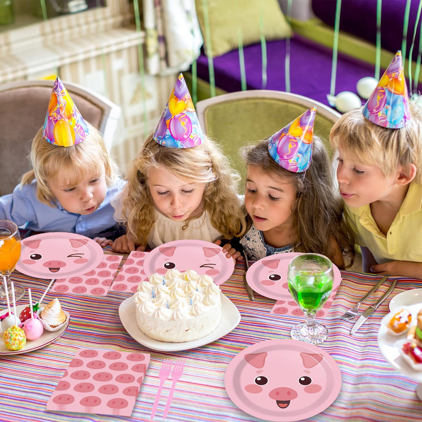 Vajilla con suministros de fiesta de cerdo, 24 personas