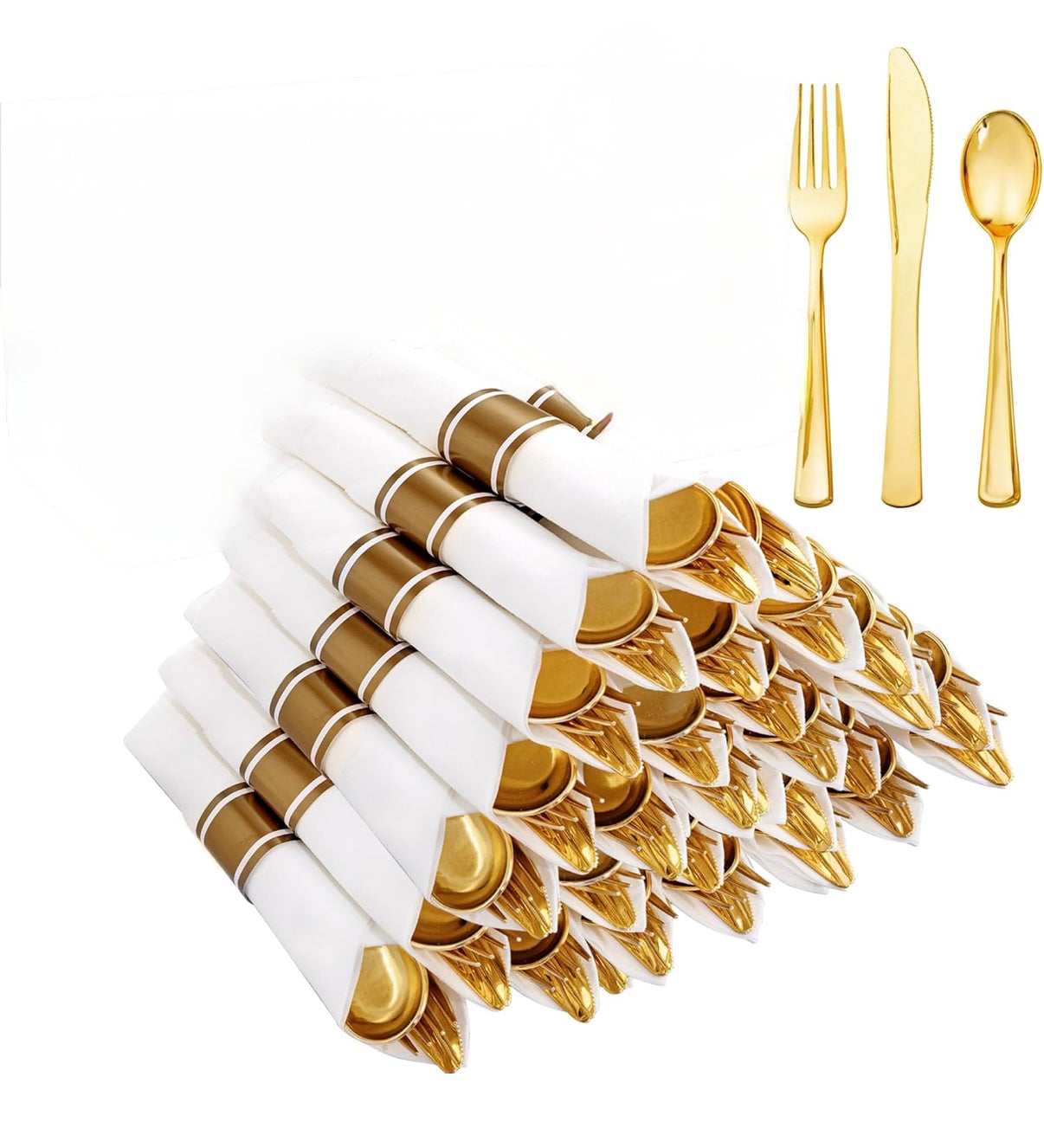Paquete de 100 cubiertos de plástico dorado