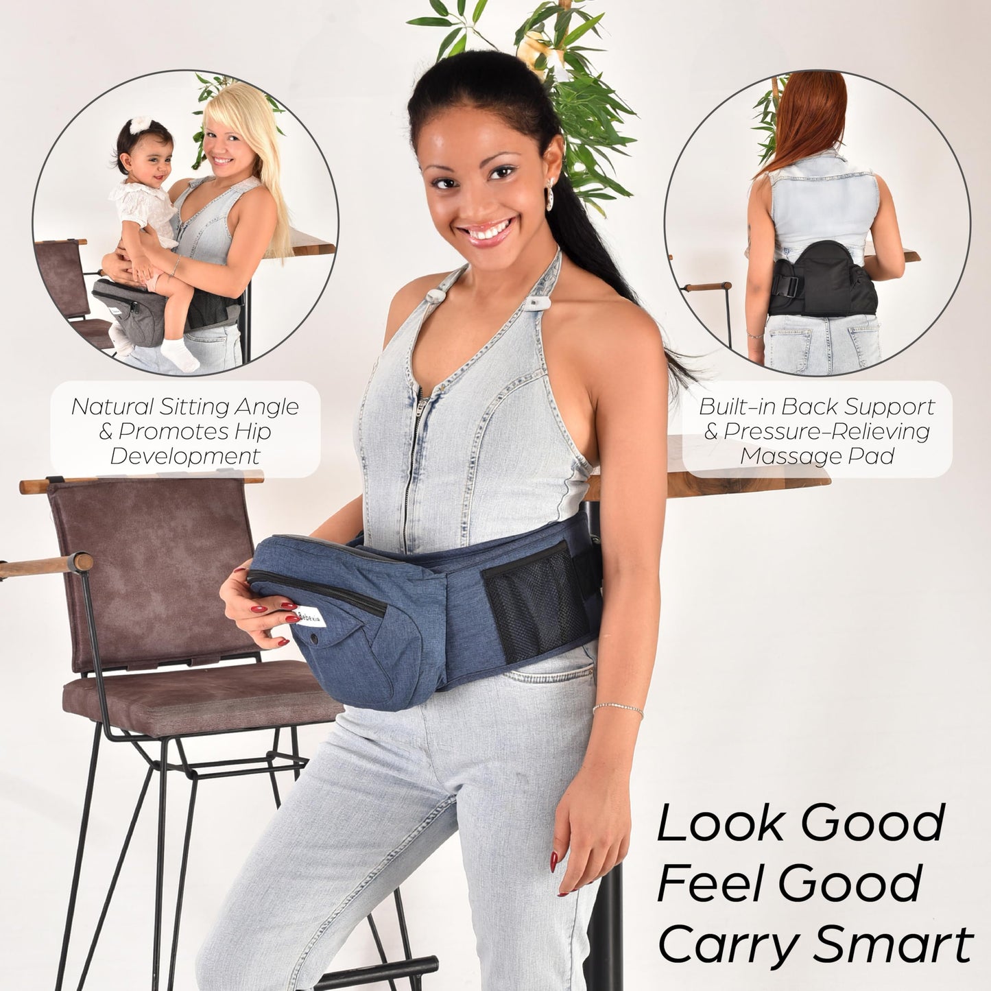 Portabebés con asiento de cadera: con soporte lumbar y para la espalda