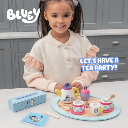 Bluey Toys - Juego de té de madera, juego de té de 18 piezas