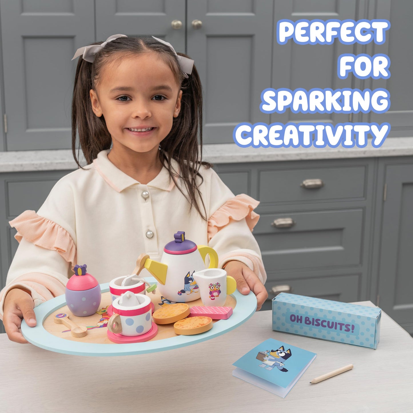 Bluey Toys - Juego de té de madera, juego de té de 18 piezas