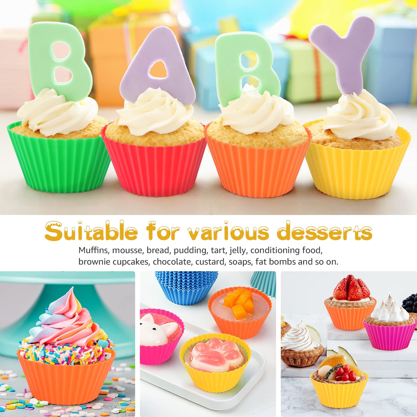 Forros de silicona para cupcakes, juego de 36 tazas