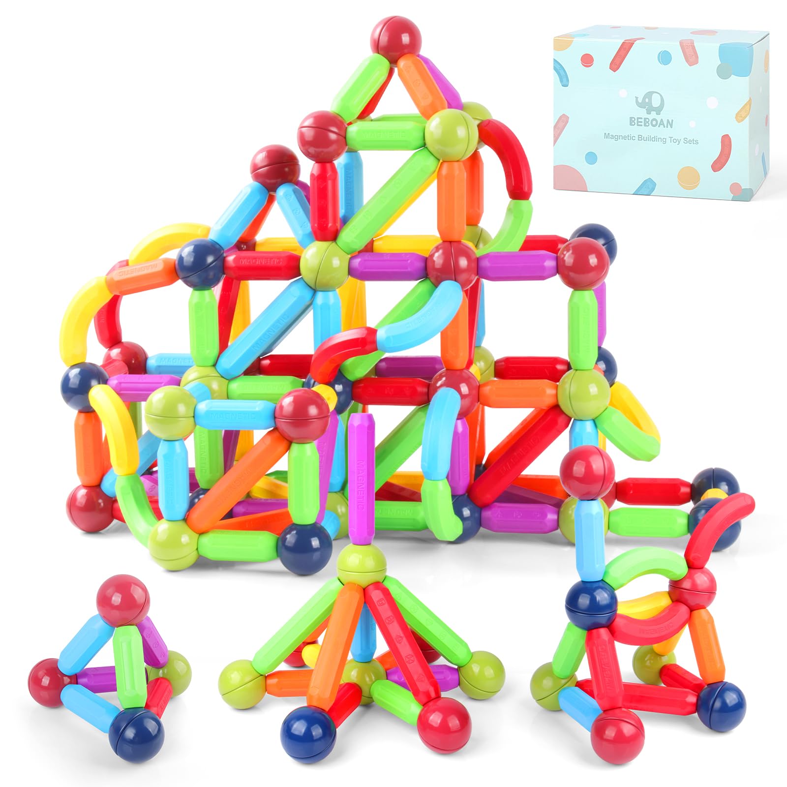 BEBOAN Juego de 114 piezas de palos magnéticos y bolas de bloques de construcción