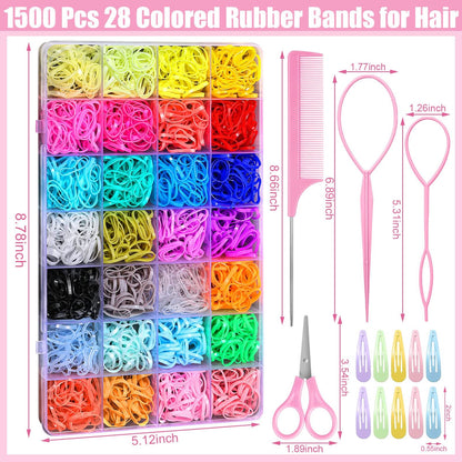 Bandas de goma de 28 colores para el cabello, 1500 unidades de bandas elásticas para el pelo de bebé niña
