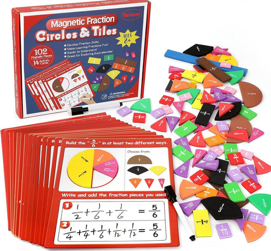 Conjunto de actividades de círculos de fracciones y fichas magnéticas de fracciones de Torlam
