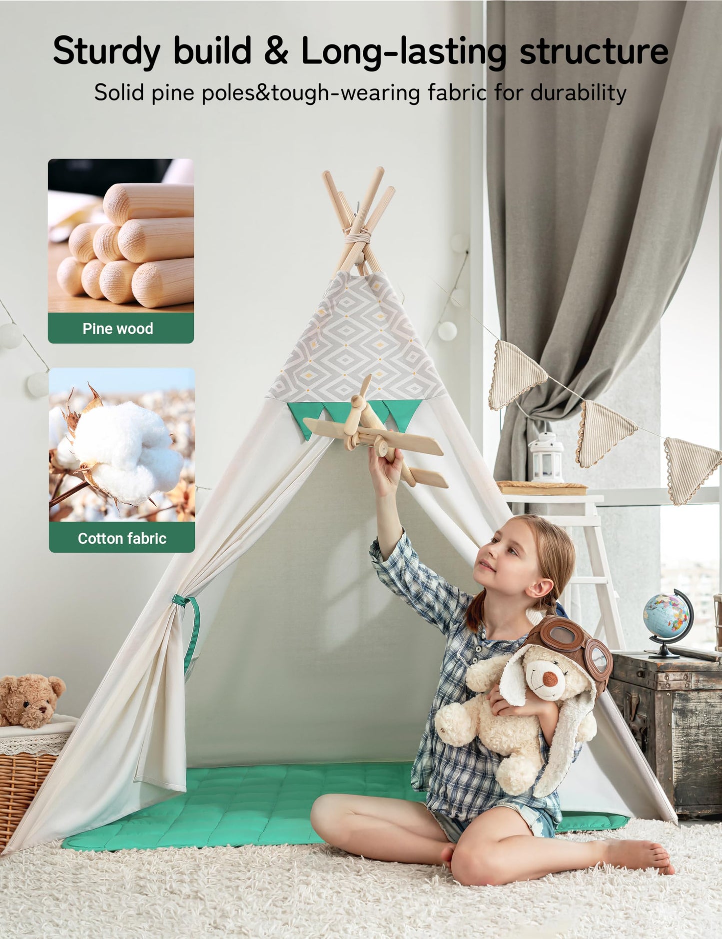besrey Tienda Tipi para Niños con Alfombrilla Acolchada y Luz